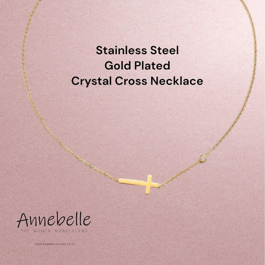 Stainless Steel 18K Gold Plated Crystal Cross Necklace
