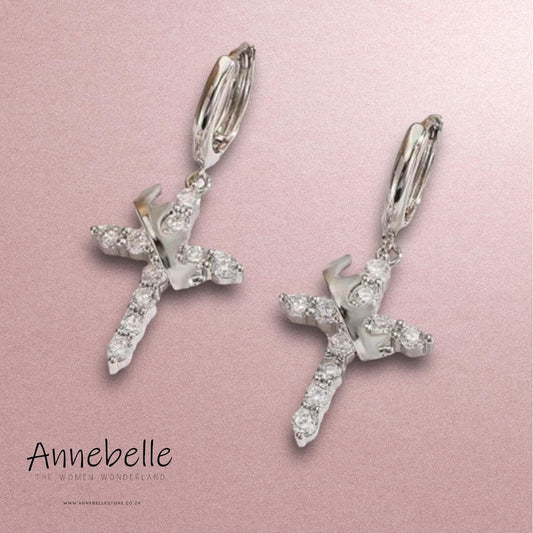 Stainless Steel Cross and Crown Earrings