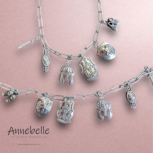 Stainless Steel Armor of God Necklace & Bracelet with Alloy Charms - Paperclip