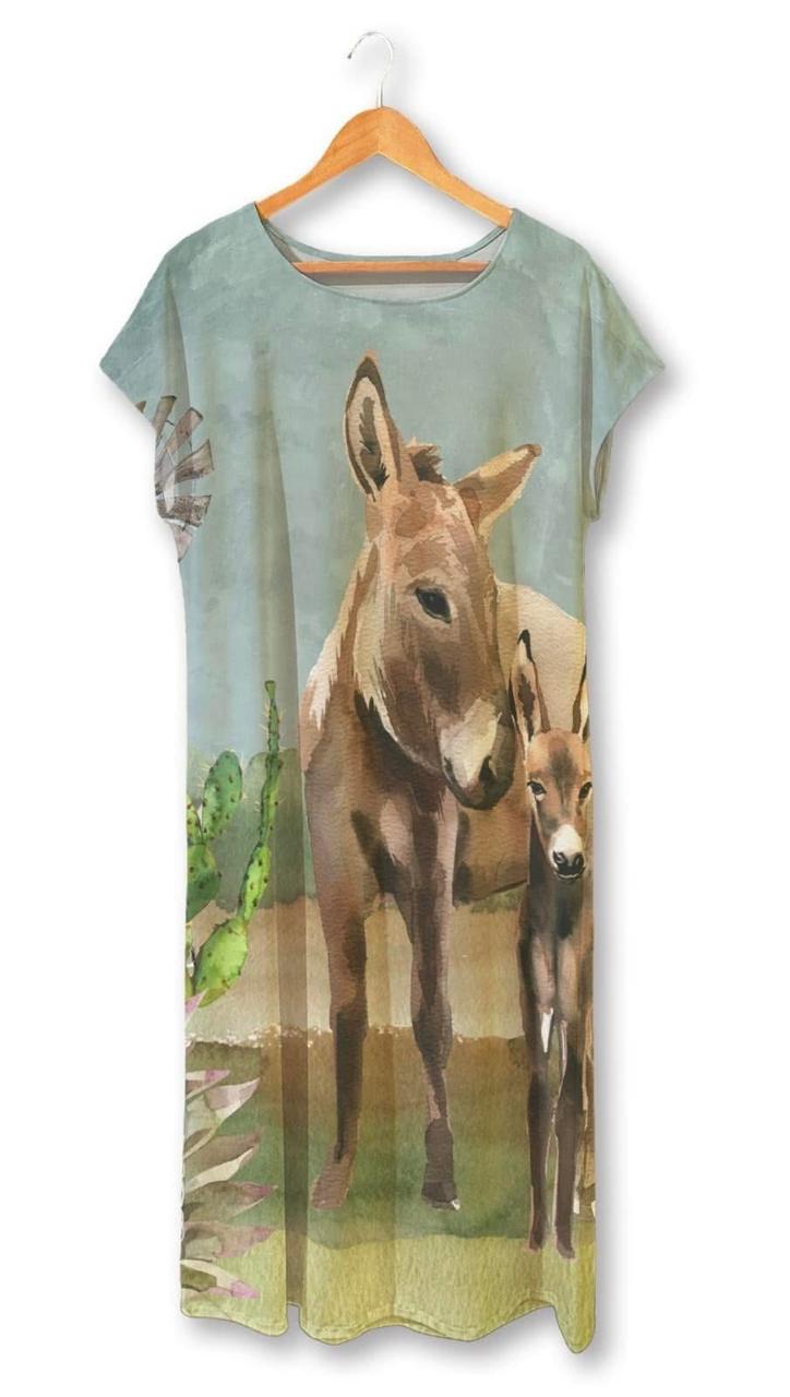 Custom Printed Midi Dress with Cap Sleeve Donkeys