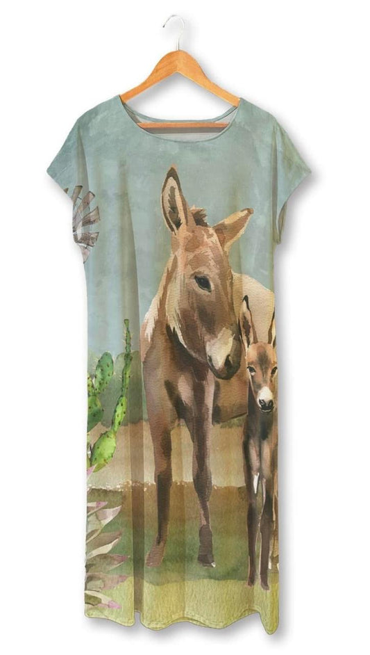 Custom Printed Midi Dress with Cap Sleeve Donkeys