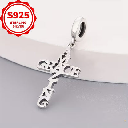 S925 Silvery AMAZING GRACE Cross Design Bracelet or Necklace Charm